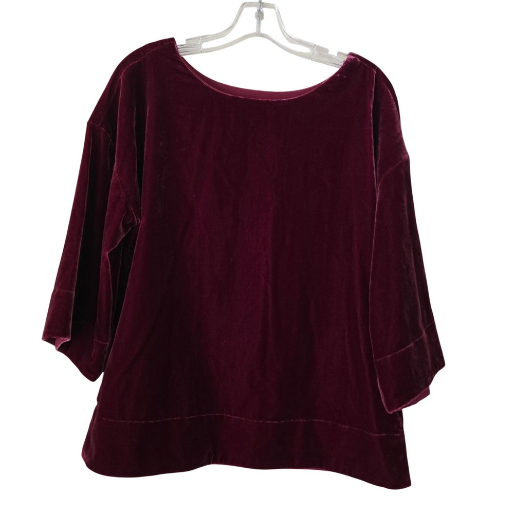 SOFT SURROUNDINGS Burgundy Velvet Bell Sleeve Boat Neck Top Holiday Blouse Small